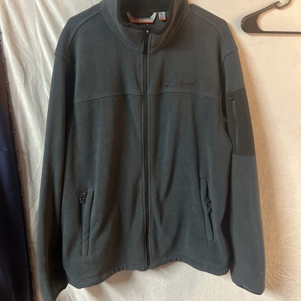 FREE COUNTRY  Mens Black and Gray Fleece Full Zip‎ Jacket Sz XL B6